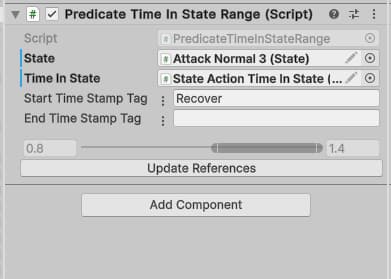 screen shot of the FSM custom inspector for the Time In State Range Predicate (1)